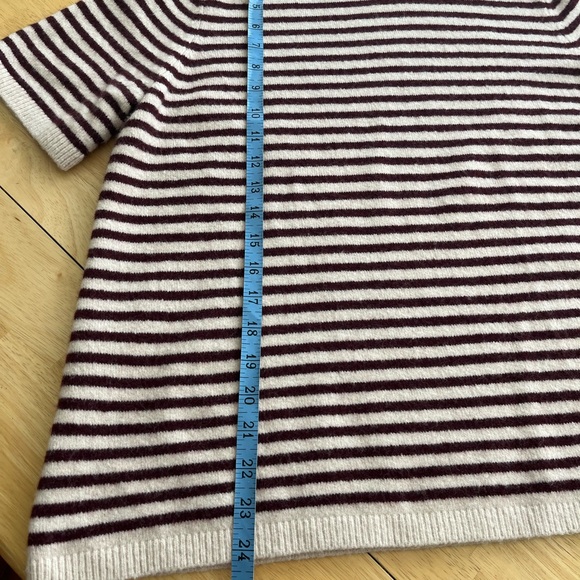 Loft Burgundy/Cream Striped Short Sleeve Sweater - Picture 7 of 8